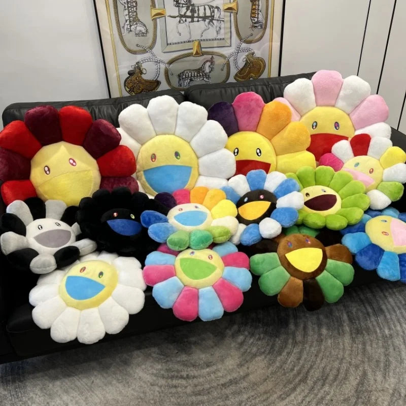 Coussin multicolore fleur souriante moelleux
