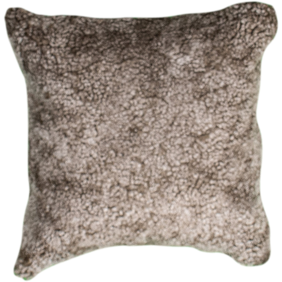 Coussin peau de mouton bouclée sahara, carré 45x45 cm vu de face, petites boucles brun sable chiné