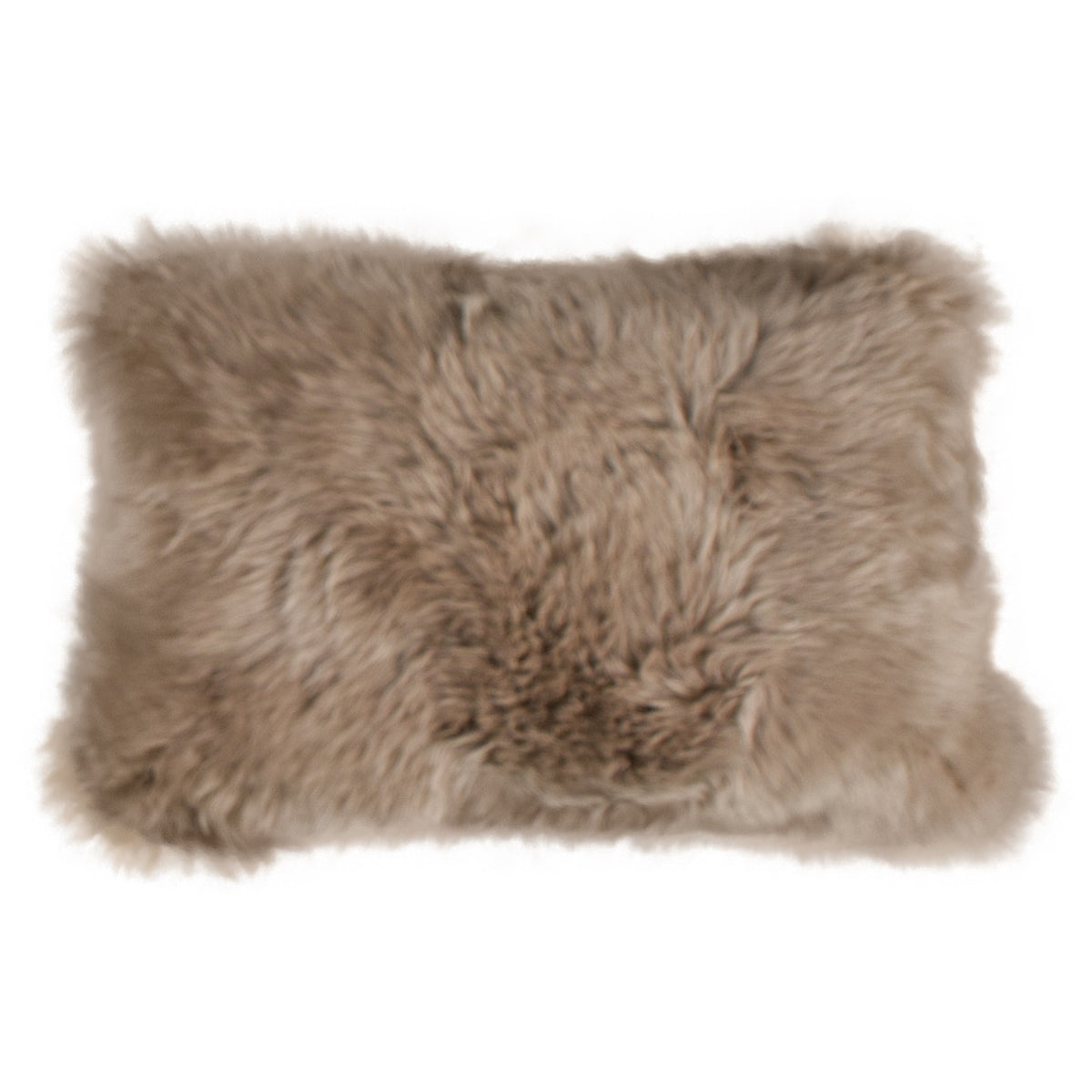 Coussin peau de mouton de Nouvelle-Zélande taupe, rectangulaire 30x50 cm vu de face