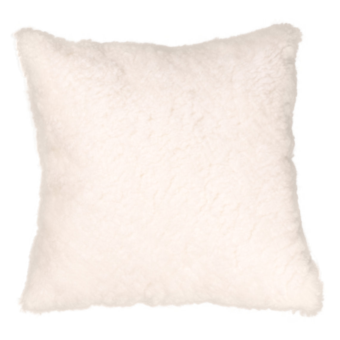 Coussin peau de mouton bouclée blanc, carré 45x45 cm vu de face, petites boucles blanc