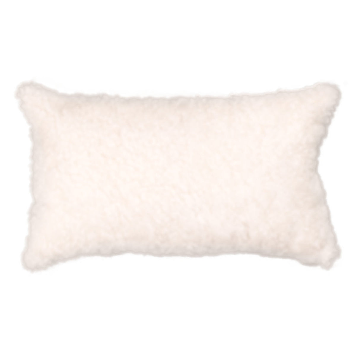 Coussin peau de mouton bouclée blanc, rectangulaire 30x50 cm vu de face
