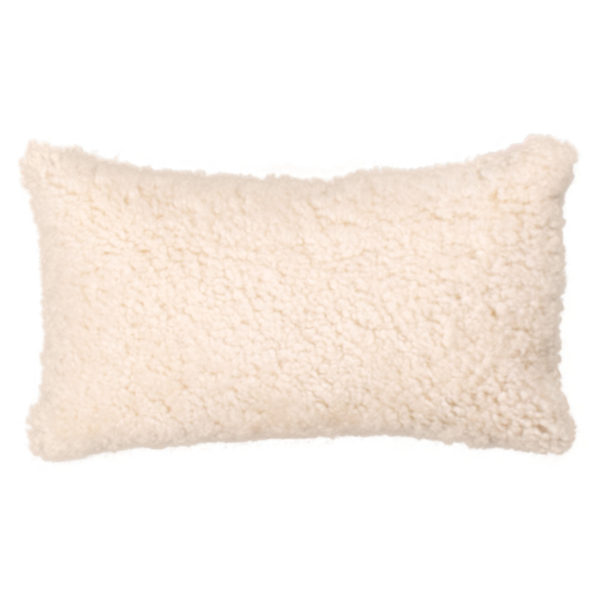 Coussin peau de mouton bouclée clair de lune, rectangulaire 30x50 cm vu de face