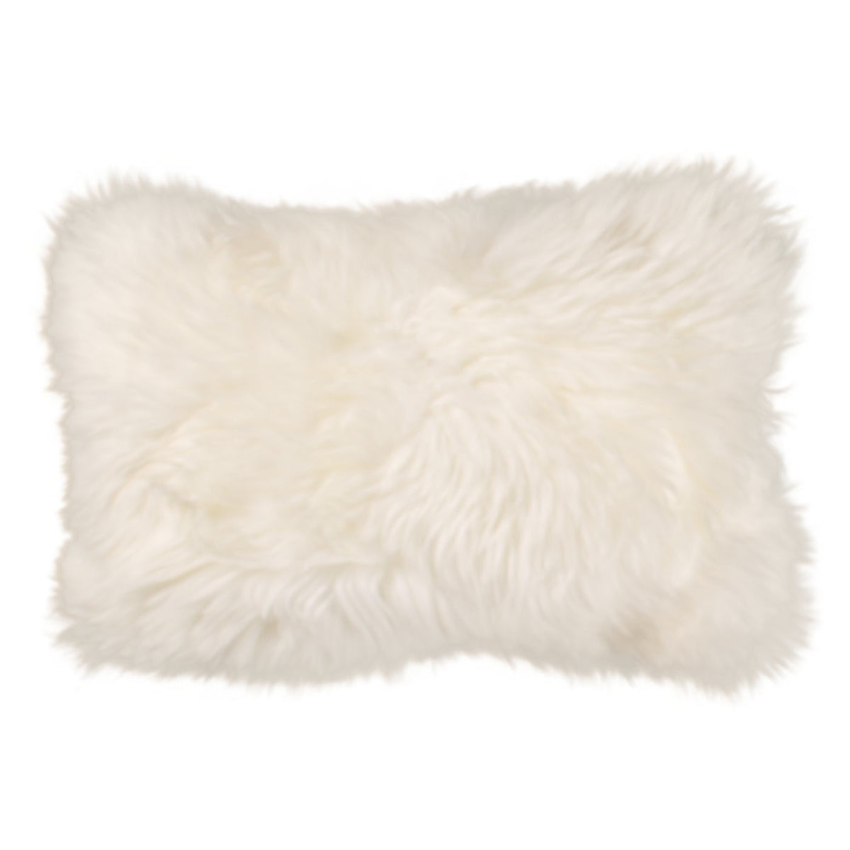Coussin peau de mouton de Nouvelle-Zélande blanc, rectangulaire 30x50 cm vu de face