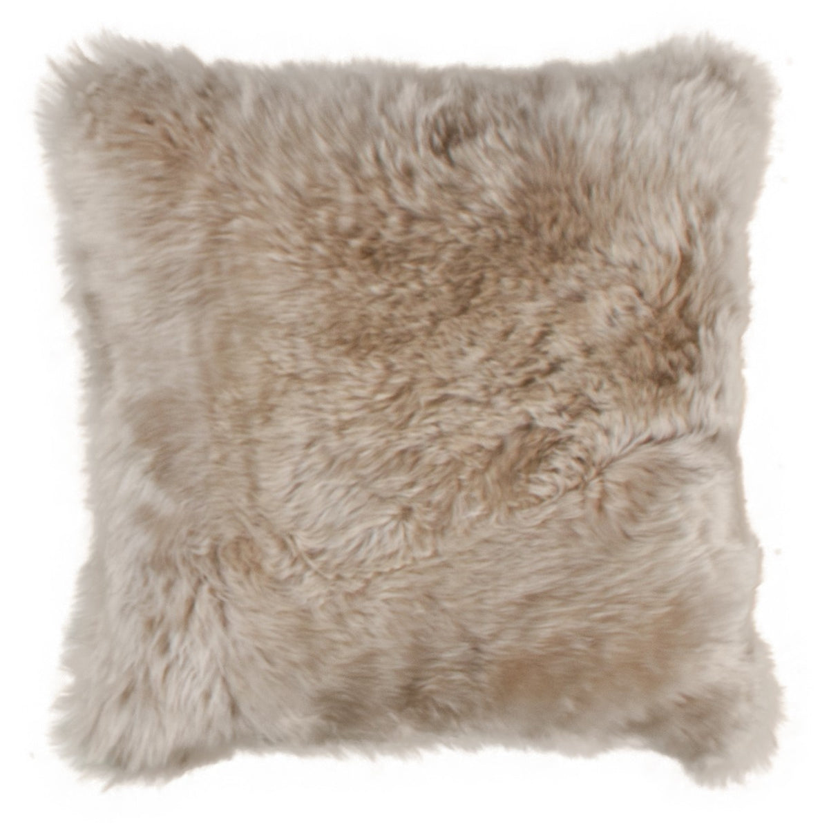 Coussin peau de mouton de Nouvelle-Zélande lin, carré 45x45 cm vu de face, laine épaisse beige rosé