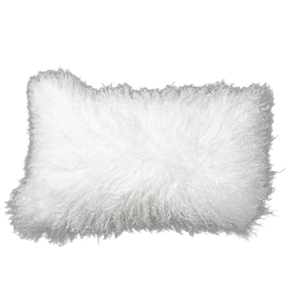 Coussin peau de mouton du Tibet blanc, format rectangulaire 30x50 cm vu de face