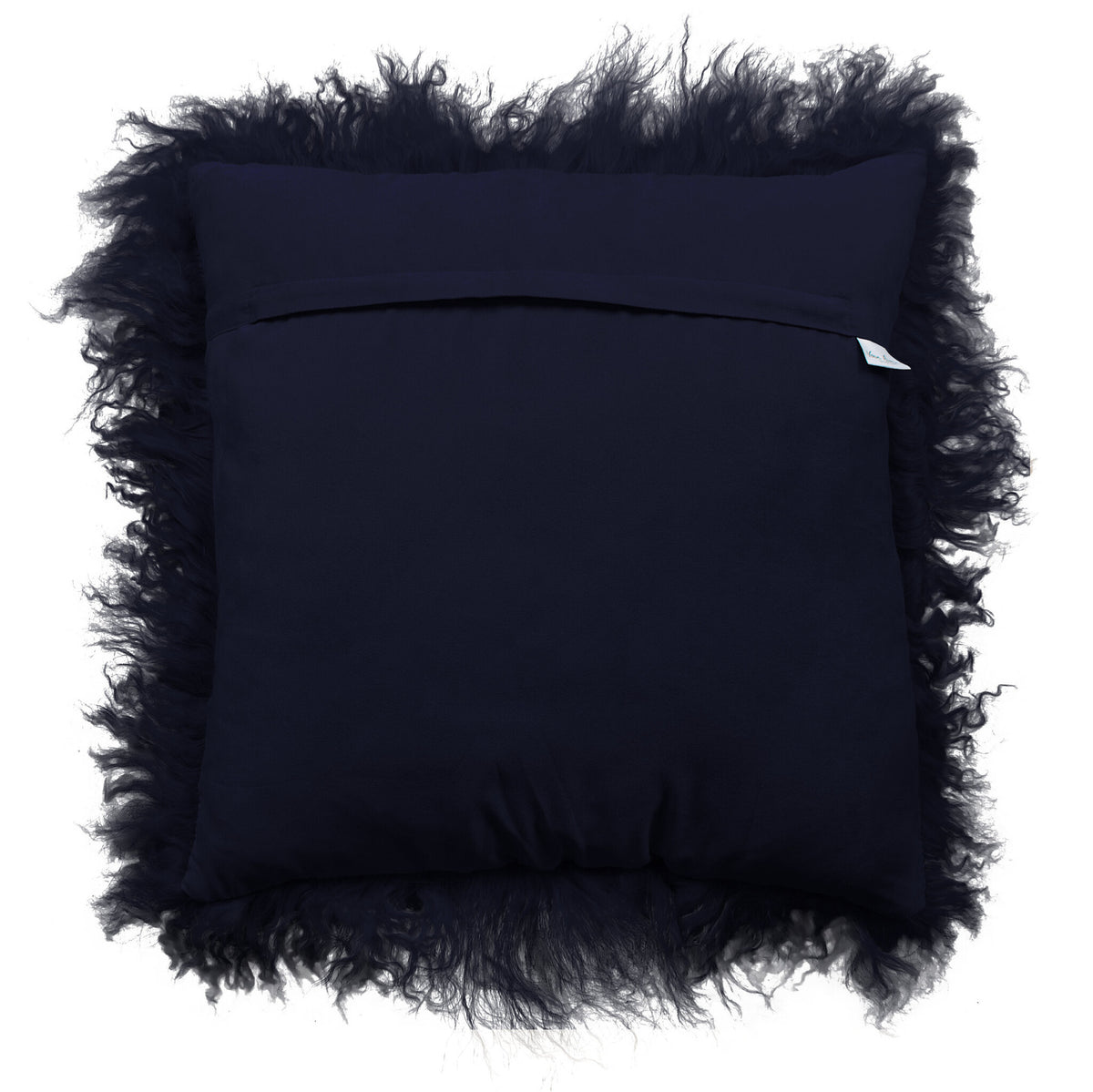 Dos du coussin en tissu doux bleu nuit avec fermeture éclair