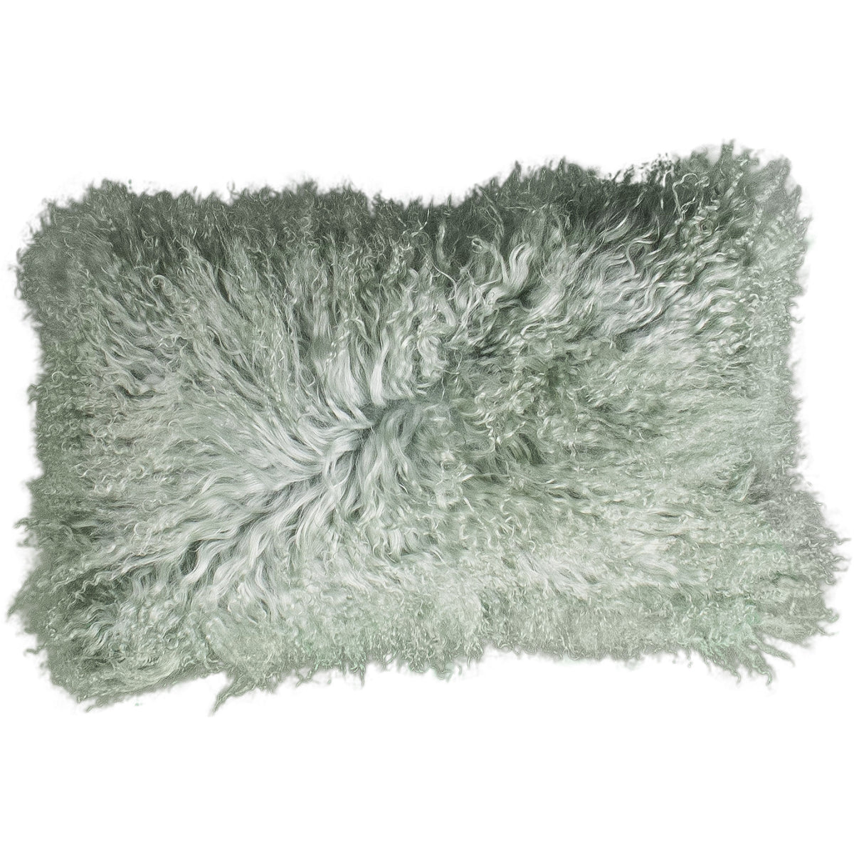 Coussin peau de mouton du Tibet menthe, format rectangulaire 30x50 cm vu de face