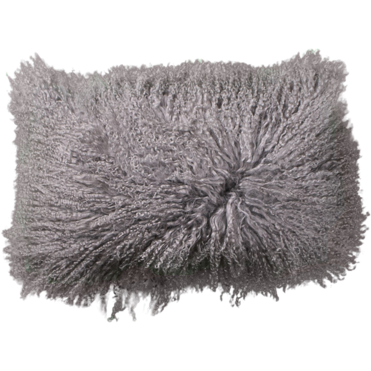 Coussin peau de mouton du Tibet taupe, format rectangulaire 30x50 cm vu de face