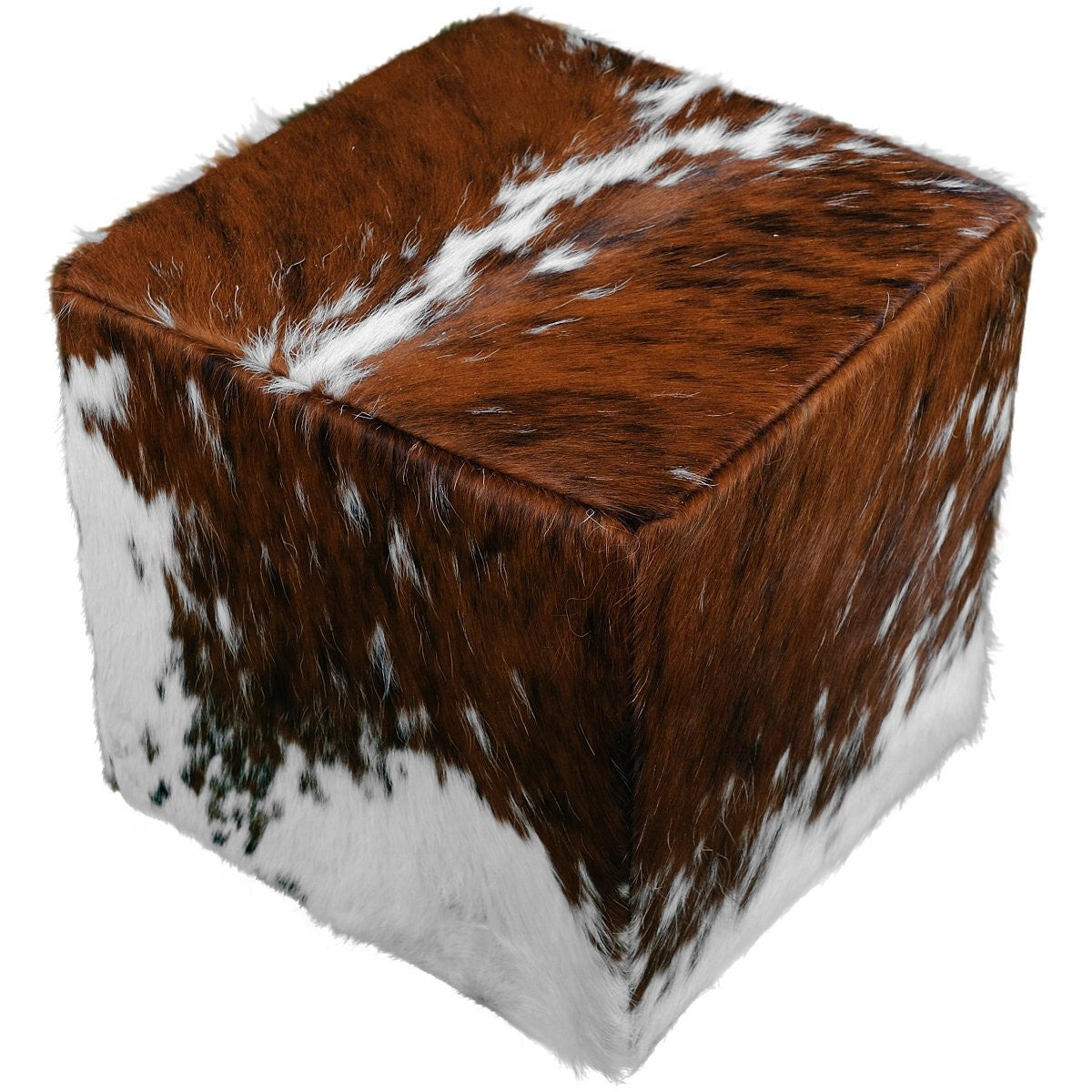 Coussin pouf en peau de vache marron et blanc