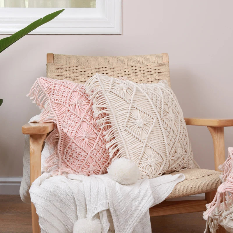 Coussin au crochet bohème avec motifs géométriques