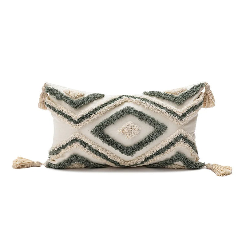 Coussin deisgn vert avec losanges brodés