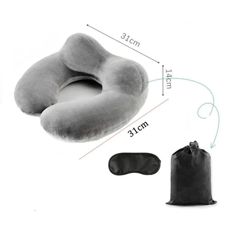 Coussin nuque avion gris et gonflable
