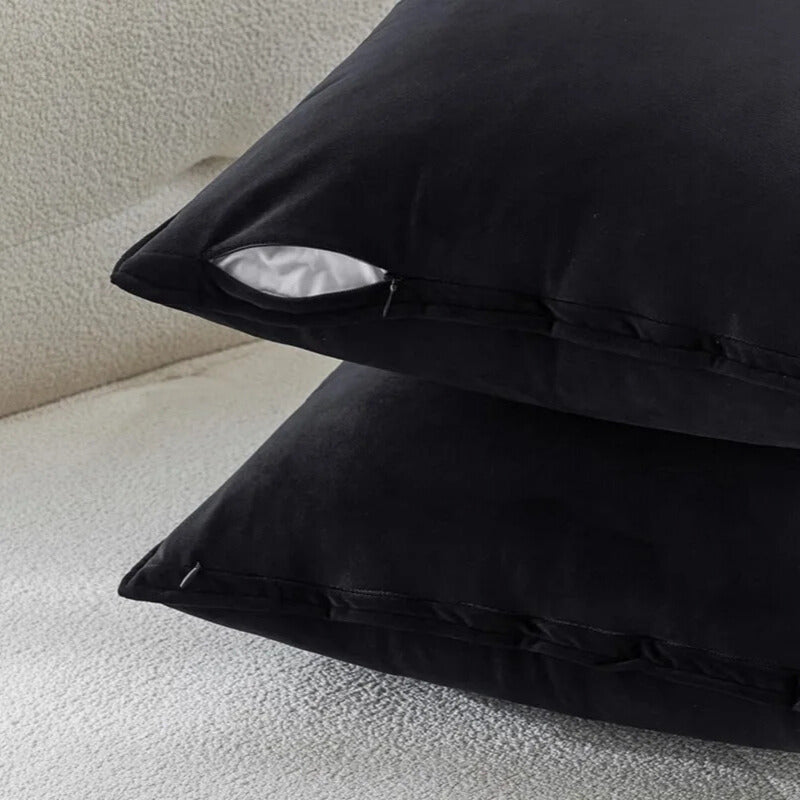 Lot de deux housse de coussins velours noir confortables